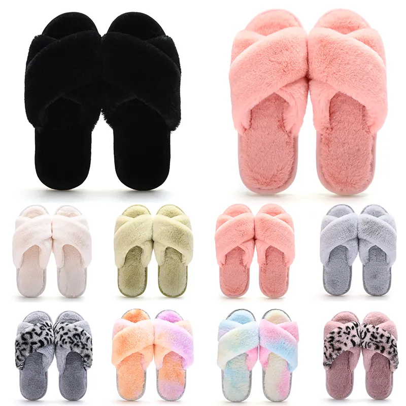 Wholesale Classics Winter Indoor Slippers for Women Snow Fur Slides Outdoor Girls Ladies Furry Slipper Flat Platforms Soft Comfortables Shoes Sneakers 36-41