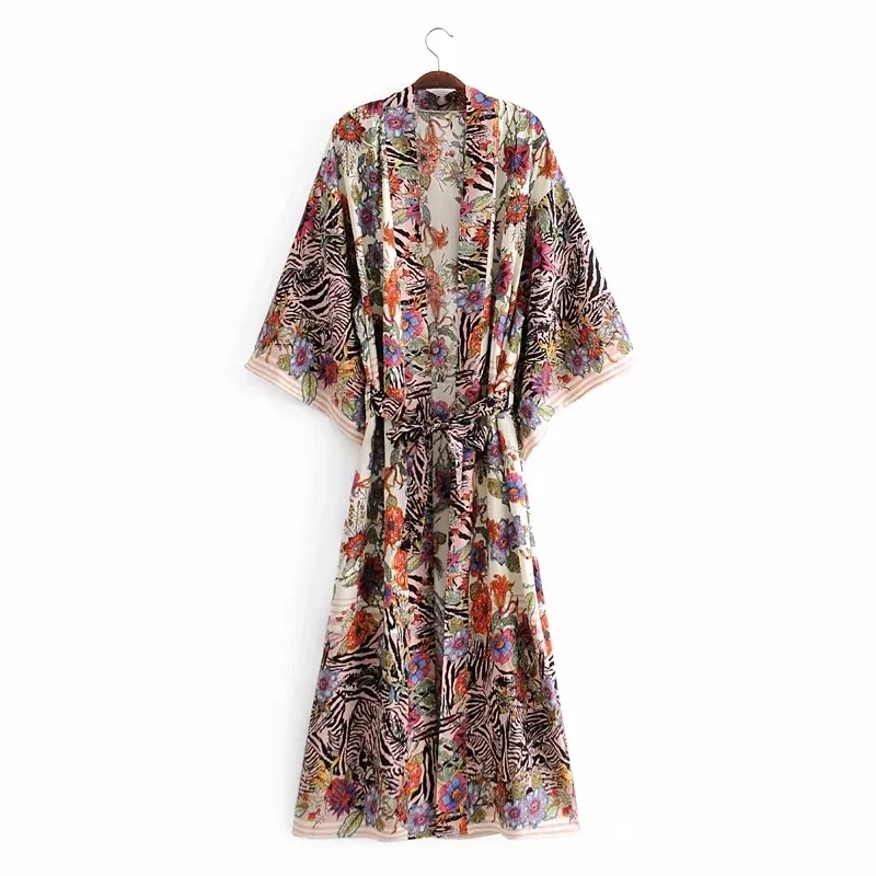 Abito da donna vintage bohemien primavera autunno retro manica a pipistrello telai fiocco elegante abiti cardigan femme vestidos 210521