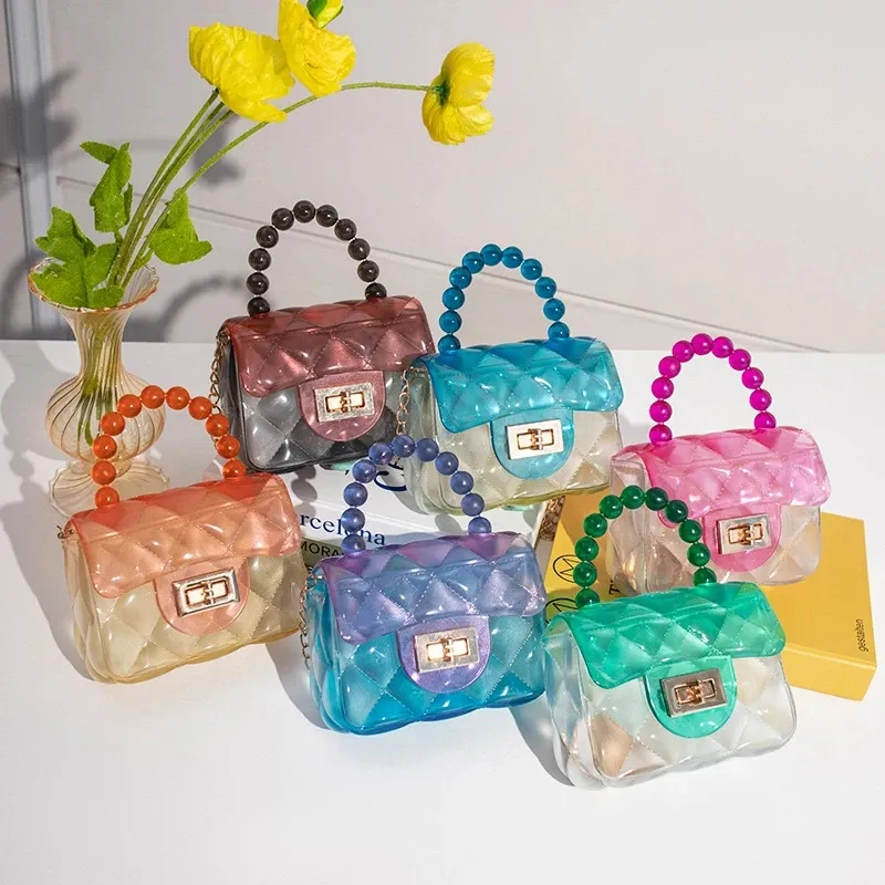 Miúdos Geléia Bolsas e Bolsas Bonitos PVC Mini Crossbody Bags para Mulheres Pequena Carteira Carteira Bebé Clear Beach Sacola