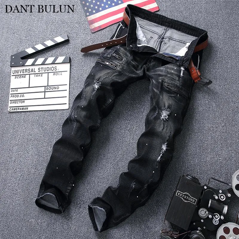 Mens jeans klassieke rechte denim mannen plus maat 28-42 lange broek broek Brand Biker Jean voor zipper decoratie heren's