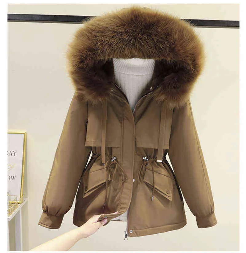 Cotton gepolsterte Plus -Größe 2xl Winter große Pelzjacke Frauen losen schlanker warmes Parklat -Parka -Mantel Jacke 211130