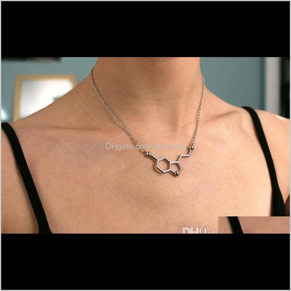 10pcs simple molecule necklace chemical formula 5-ht necklace hormone molecular structure dna necklace nurse jewelry for women men