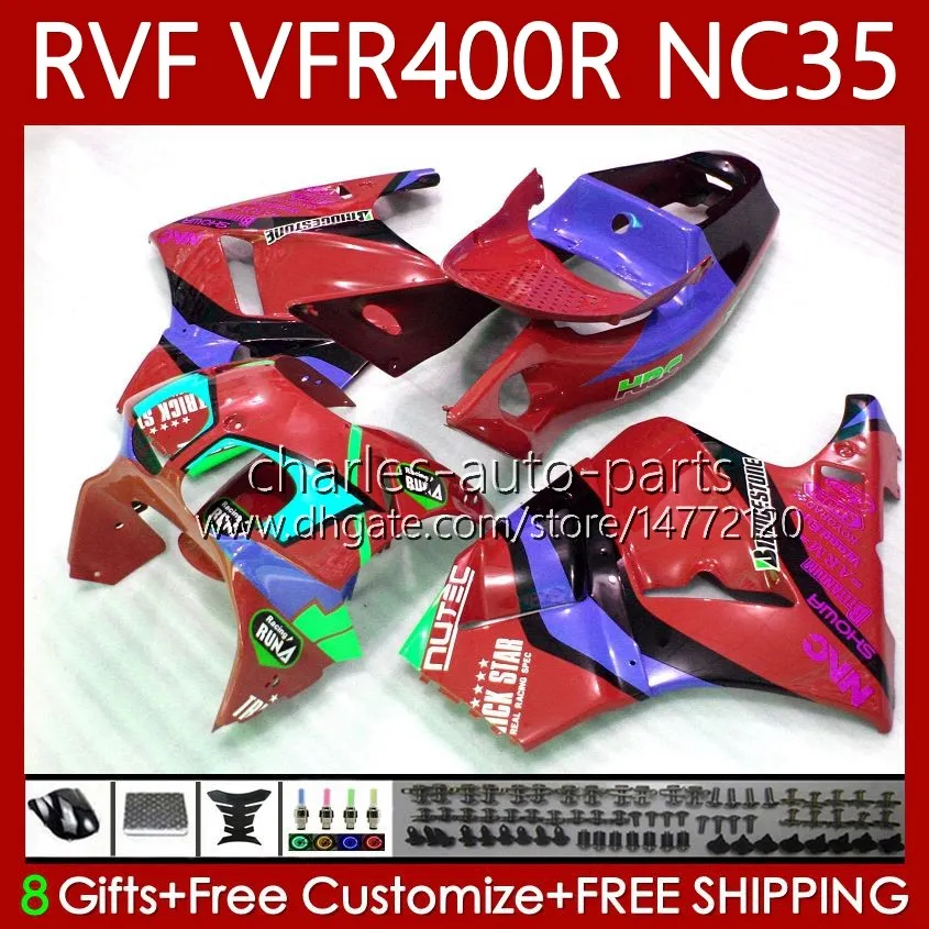 Honda RVF VFR için Vücut 400 RVF400 R 400RR VFR 400R 94-98 80NO.161 VFR400 R RVF400R NC35 V4 1994 1995 1996 1997 1998 VFR400RR VFR400R 94 95 96 97 98 Fairing Kit Koyu Kırmızı