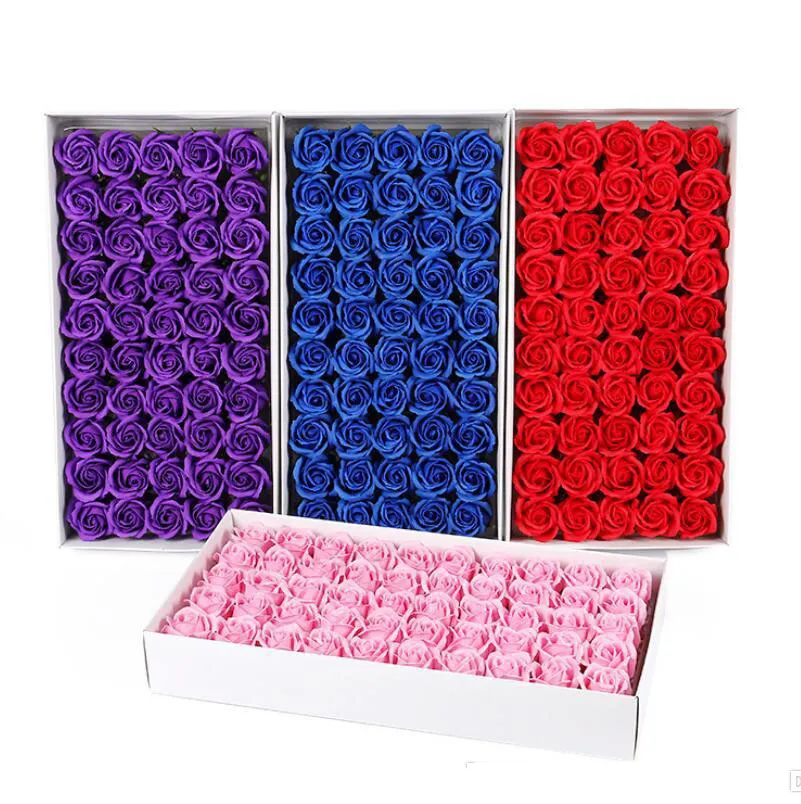 Fiori nuziali di Capodanno Fiore di sapone Rose artificiali da 6 cm 50 pezzi confezionati in scatola per il regalo romantico di San Valentino