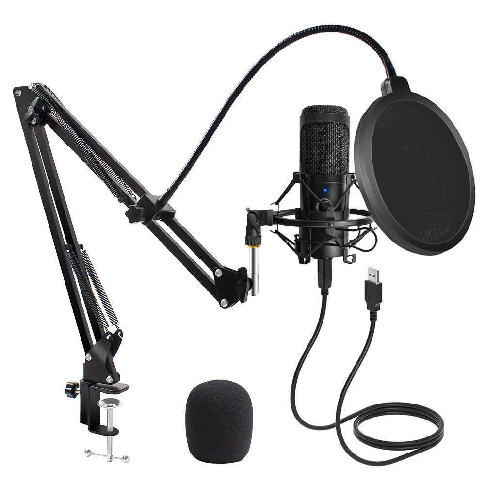 Kondensator mikrofonu USB D80 Mikrofon rejestrujący ze stojakiem i światłem pierścieniowym do pC Karaoke Streaming Podcasting dla YouTube