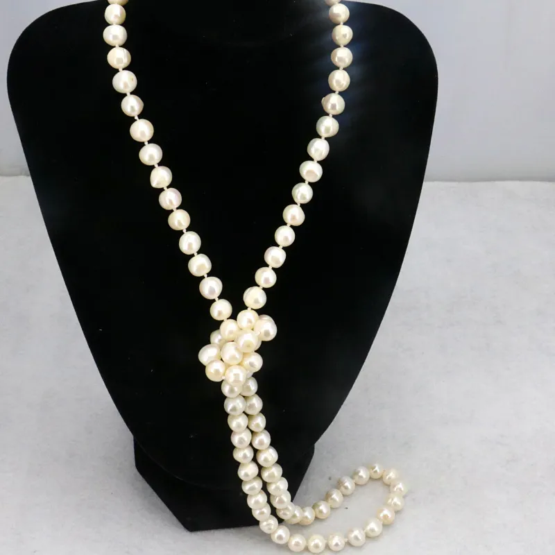 White pearl long 8-9mm fish shape buttons 35 inches 2 piece/lot DIY Beaded Women Jewelry making design necklace