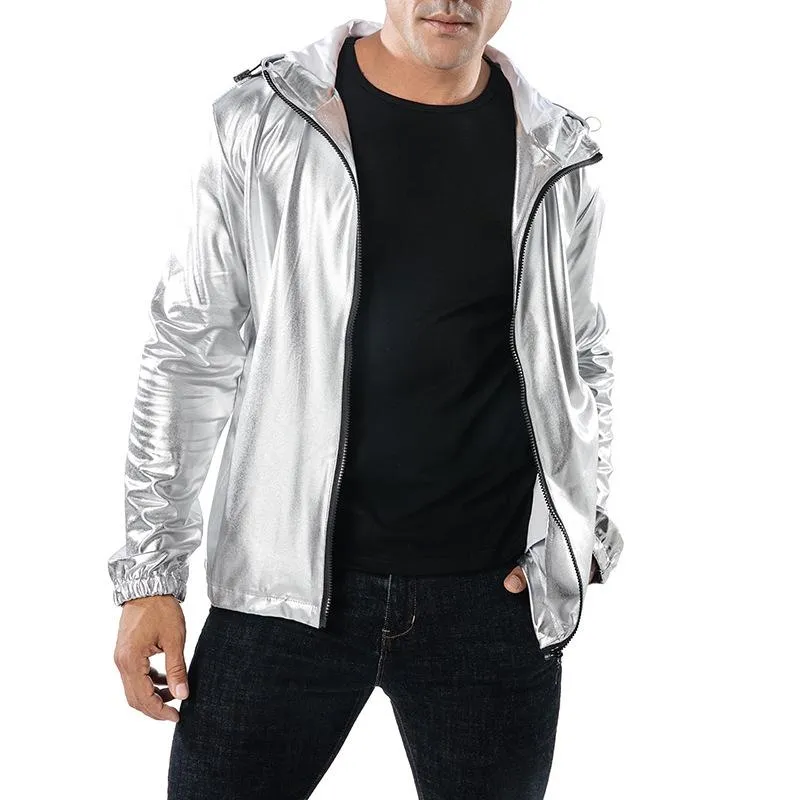Mens Jackets Shiny Silver Metallic Jacket Men Party Dance Night