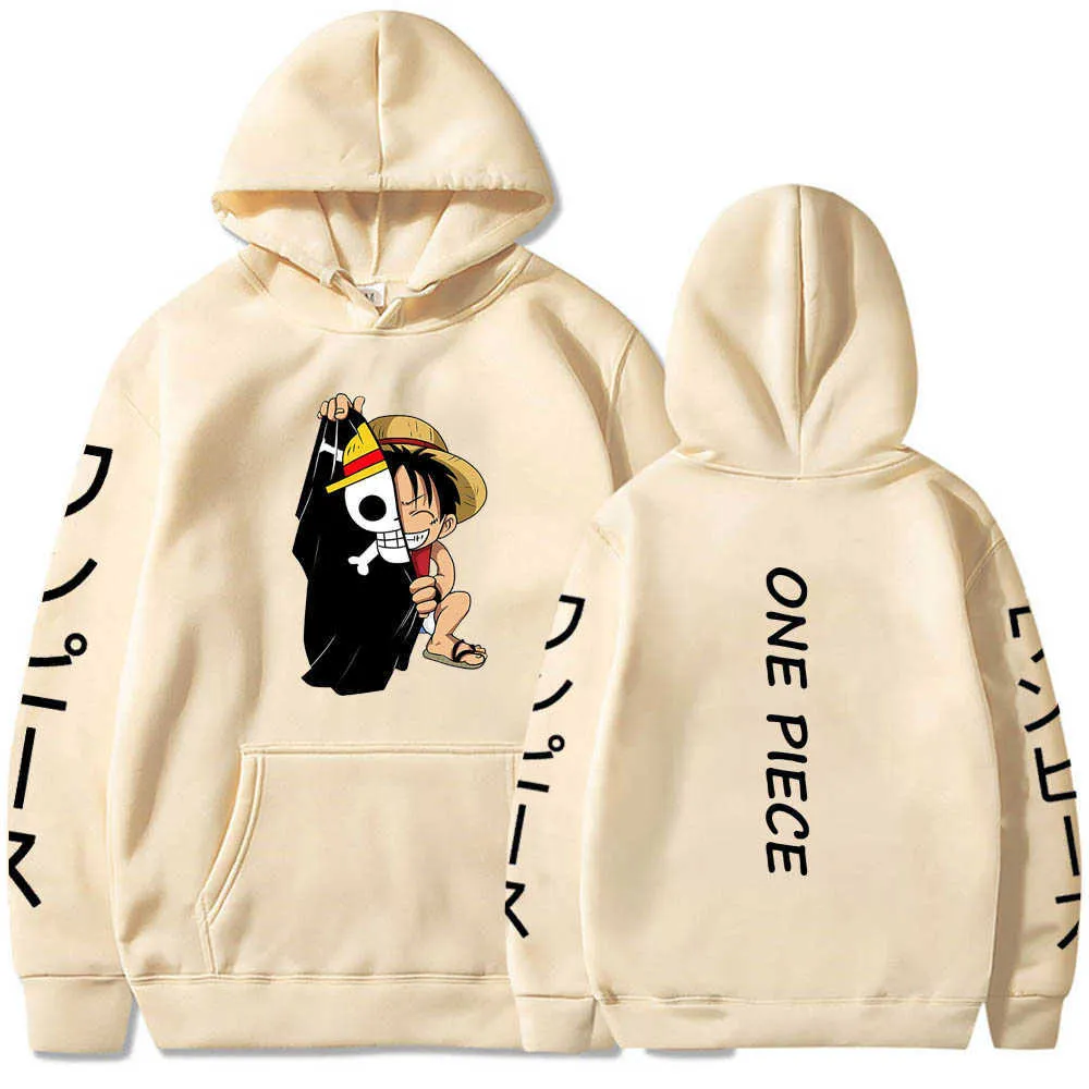 Anime One Piece Luffy Unisex Hip Hop Hoodie Women Manga Sweatshirts Boy Girl Clothes Y0816