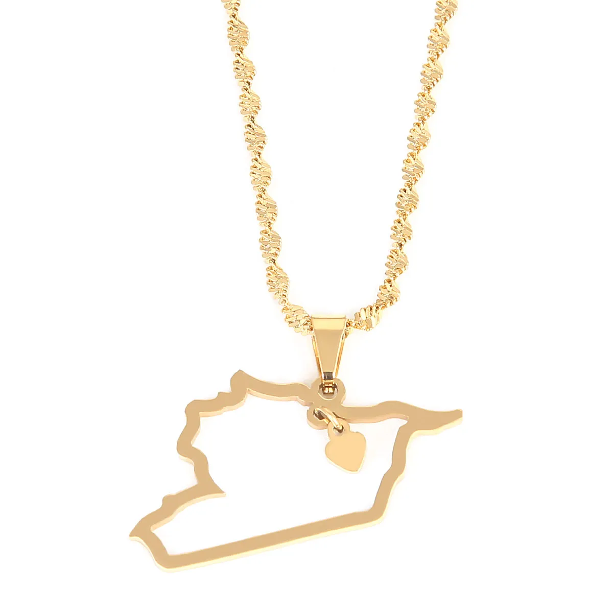 Rostfritt stål trendigt Syrien Karta Hängsmycke Halsband Skissera Syrians Karta Hjärtkedja Smycken