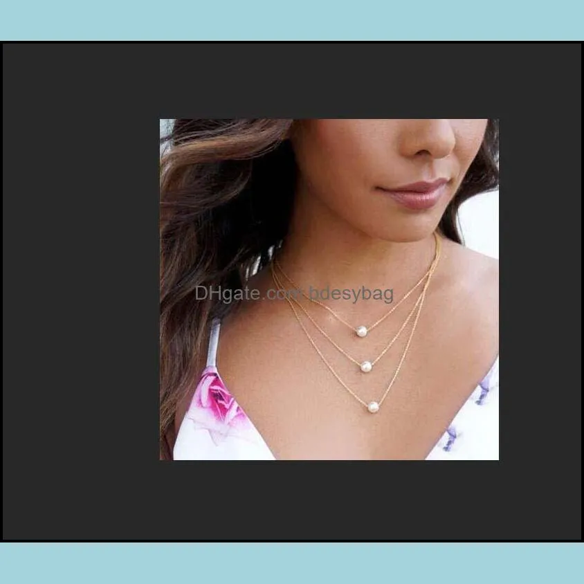 Simple 3 layer Chain Simulated Pearl Choker Necklace For Women Fashion Gold Necklace Party Gift