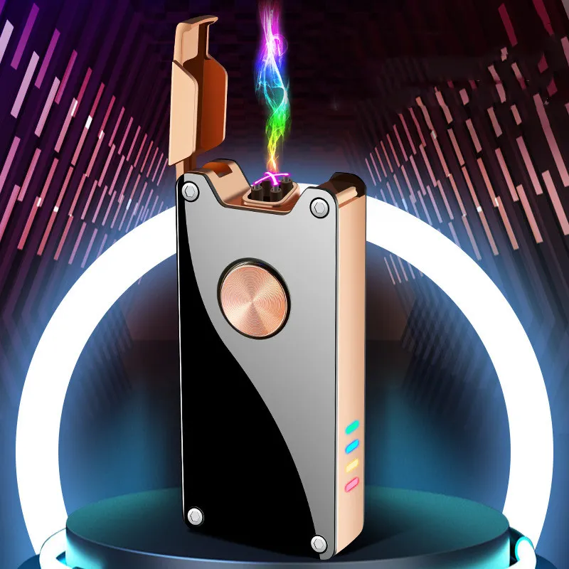 Smart Metal Windproof Double Arc Plasma Lighter Recharge USB Cigarette Lighter LED Display Men Gift Smoking Tool Gadgets