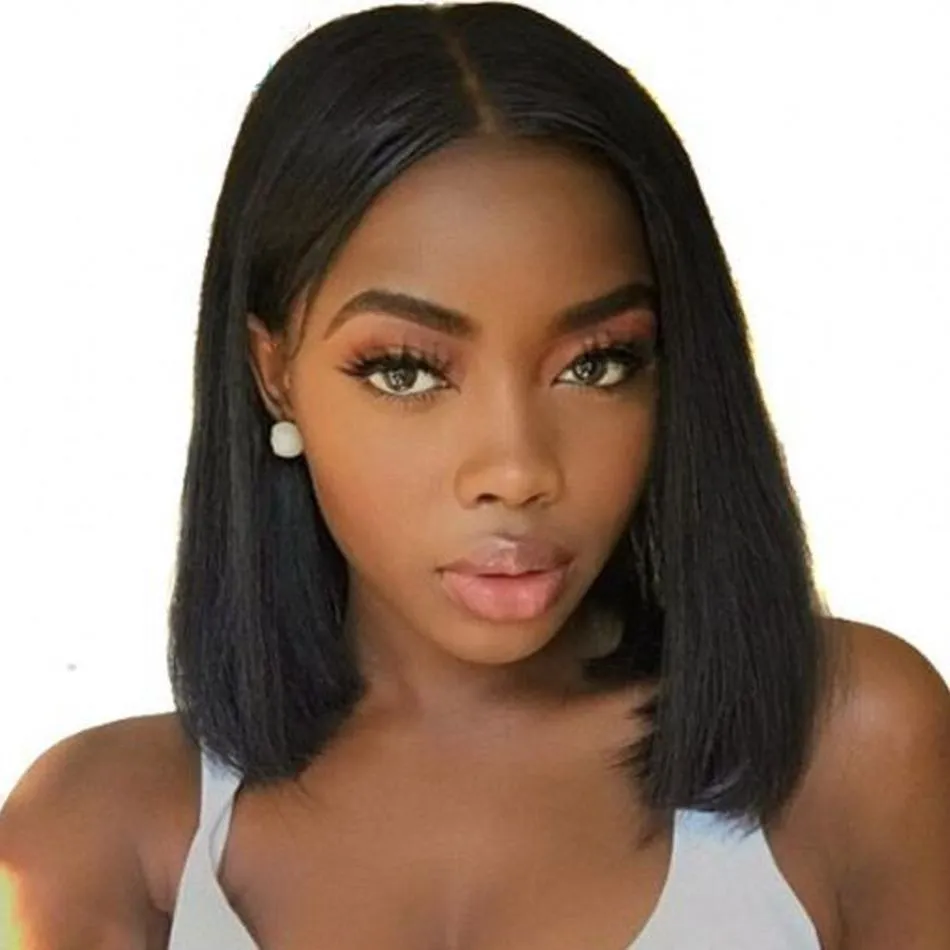 Human Hair Bob Wigs 4x4 Lace Closure Pre Plucked with Baby Hairs Short Brazilian Straight Wig for Black Women