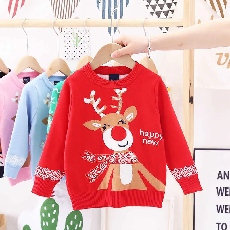 2021 herbst und winter neue kinder tragen mädchen Weihnachten fawn jumper kinder mit wolle baumwolle pullover Y1024