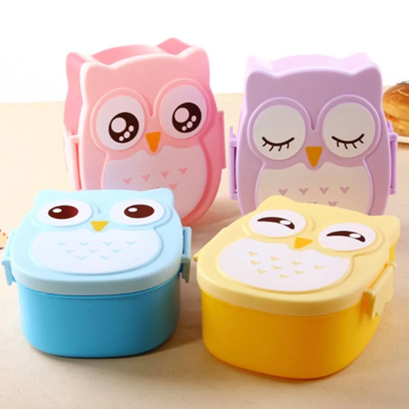 Portable Kids Student Lunch Box Bento Container Compartments Case Cute Cartoon Owl Lunch Food Container Storage Box