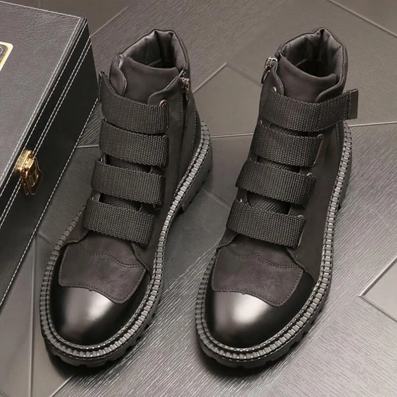 Tube herfst korte martin nieuwe laarzen winter met platte bodem schoenen schoenen mode buckle riem dunne zwarte mannen en vrouwen b10 326 696