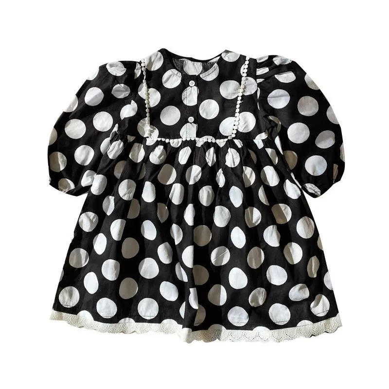 春の生まれたばかりの赤ちゃんガールドレス服幼児子供の女の子の王女のドットプリント印刷ドレス1-6Y 210413