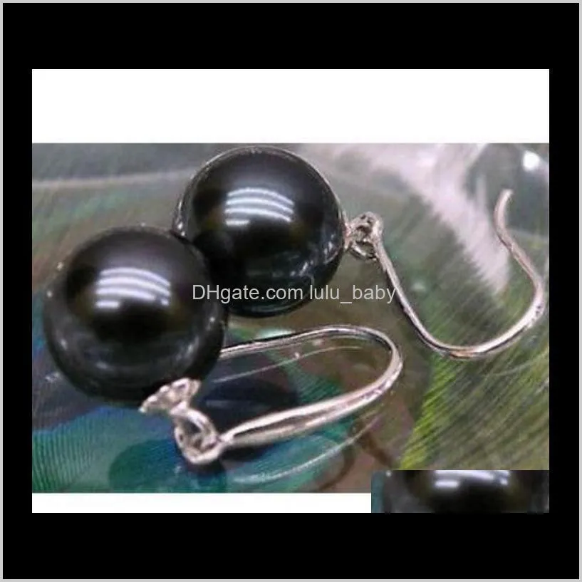 9-10mm round tahitian black pearl earring s925 silver accessories