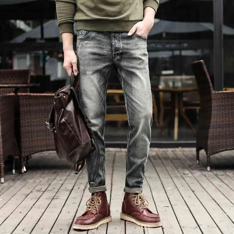 Винтажные джинсы мужские мото стиль прямые классические ретро джинсовые брюки брюки летать ковбойские брюки мужские дизайнер джинсы мужские высокое качество 210518