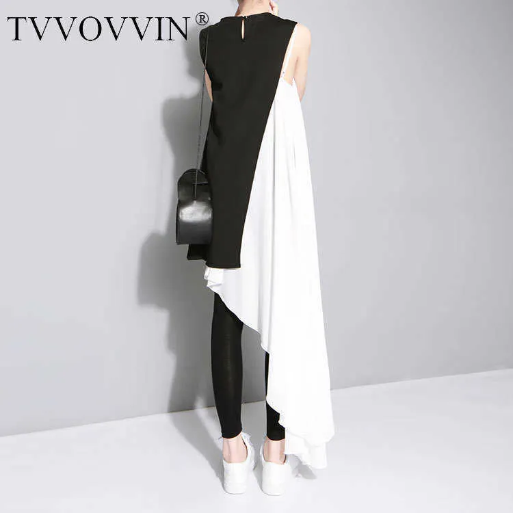 TVVOVVIN Summer Dres Chiffon Spaghetti Strap con negro Slim Tank Sin mangas Vestidos de mujer asimétricos Casual A019 210603