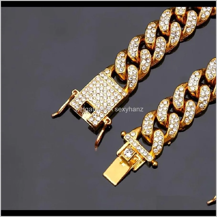 new fashion mens bracelets 14k gold chains cuban link bracelet punk hip hop jewelry gold silver color rhinestone design men gift for