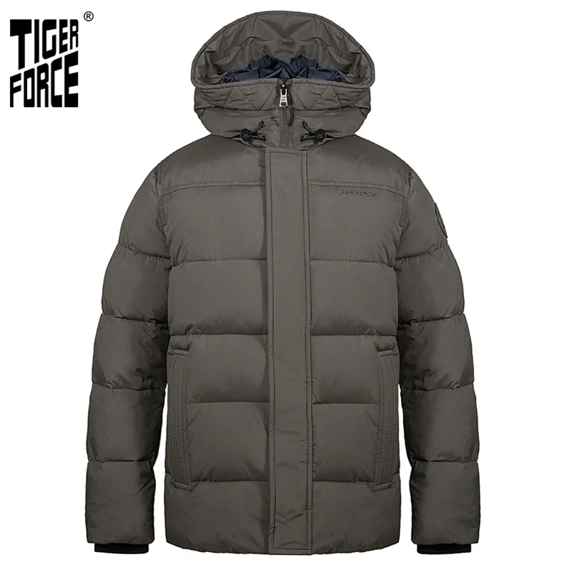 TIGER FORCE winter Men's jackets Mid-length Hooded Men's Winter Jacket Lining printing Warm Casual markers man Parka 70750 211216