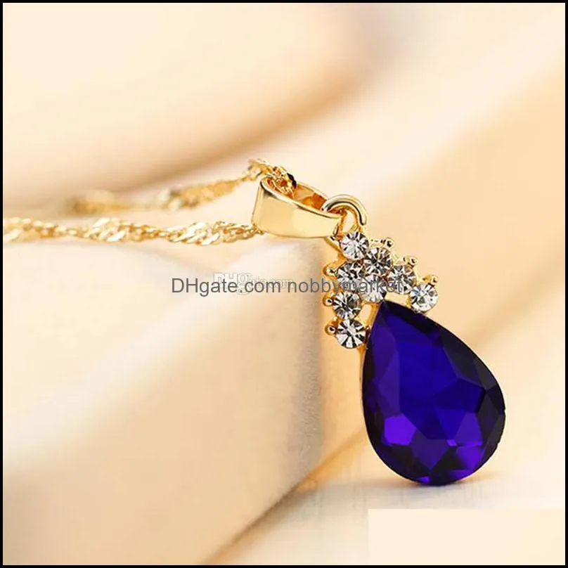 Crystal Diamond Water Drop Necklace Earrings jewelry Sets Gold Chain Necklace for Women Fashion Wedding Jewelry Sets will and sandy