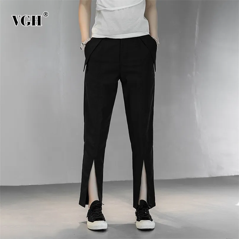 Czarny Dorywczo Proste Spodnie Dla Kobiet Wysokiej Talia Dolny Podziel Slim Kostki Długość Spodnie Kobiet Wiosna Moda Odzież 210531