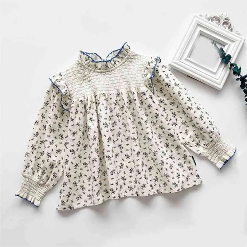 Vårens långärmad blommig toppskjorta för tjejer Barnkläder Blusar och skjortor Kid kläder 210528