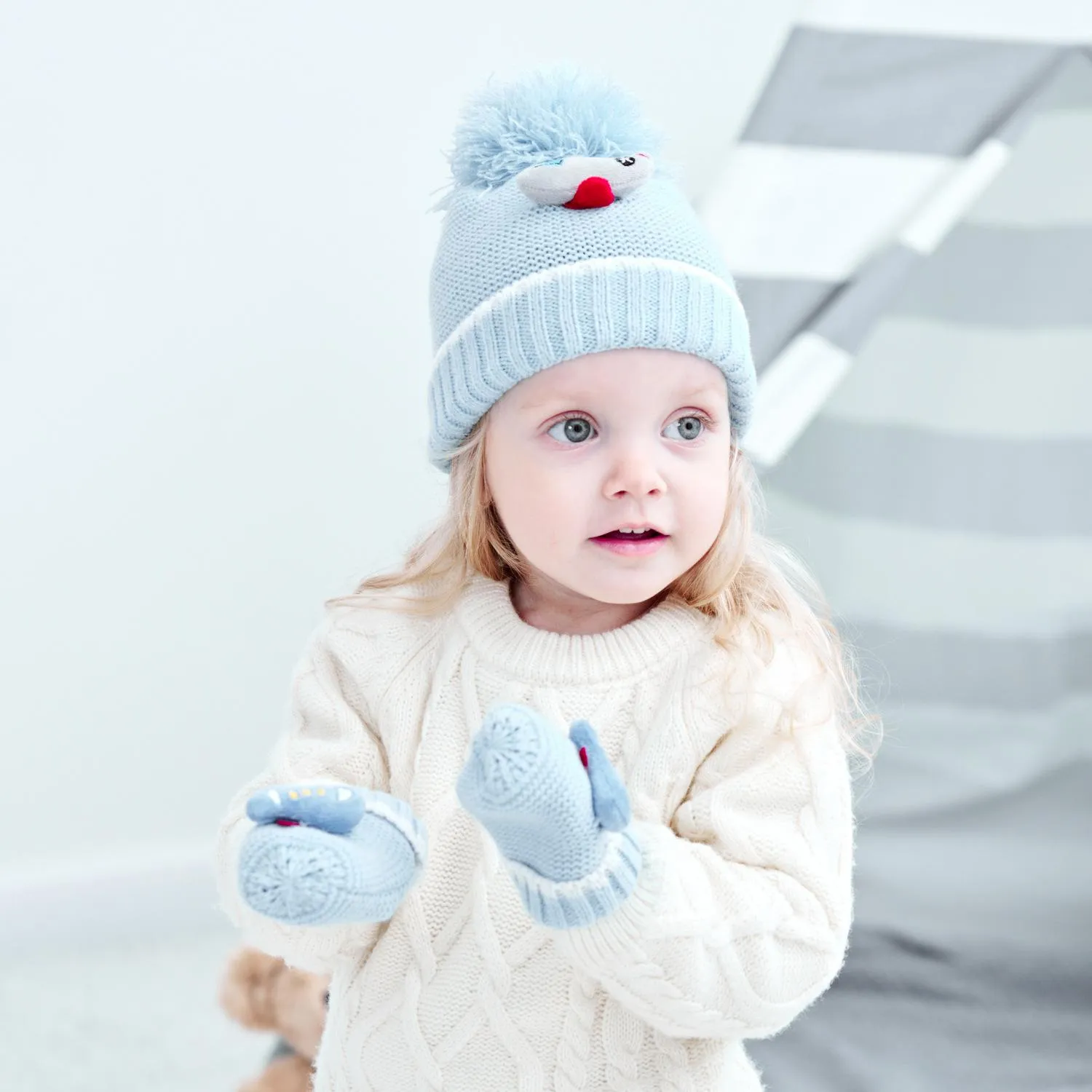 Novo inverno quente bebê desenhos animados avião de malha chapéu mitene conjunto criança bebês lã bola chapéus beanie luvas kids chapéu + luvas 2pcs / set