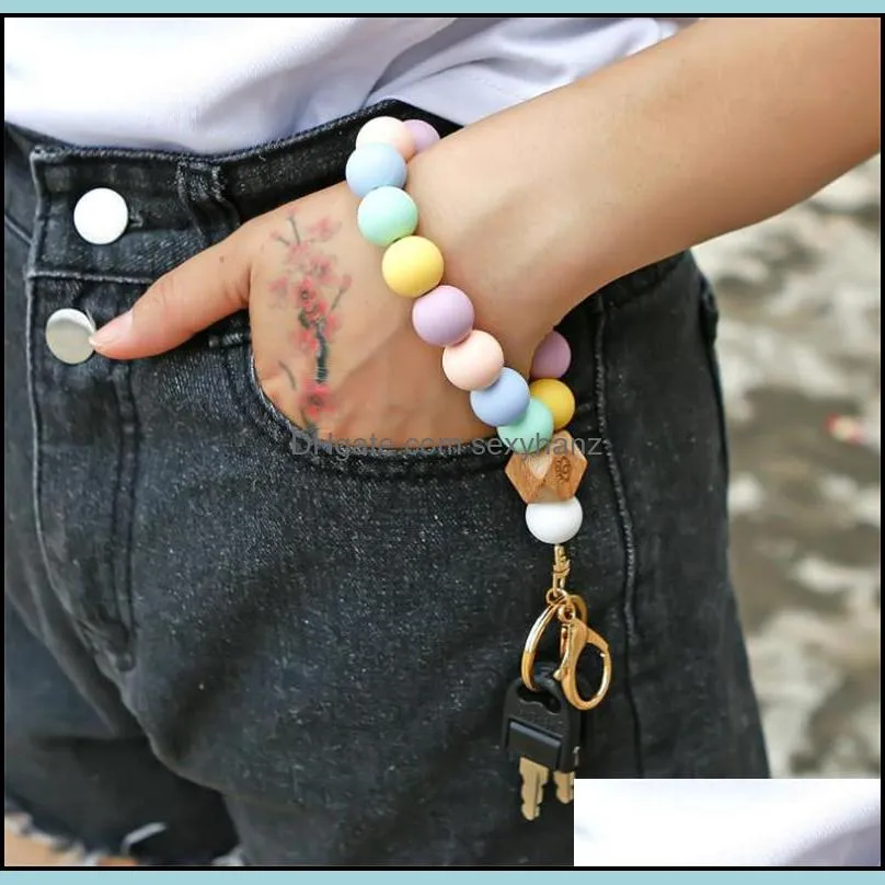 7 style Silicone Bead Bracelet Party Favor Beech Tassel Keychain Pendant Bracelets Ladies Jewelry Keychains GWA10355