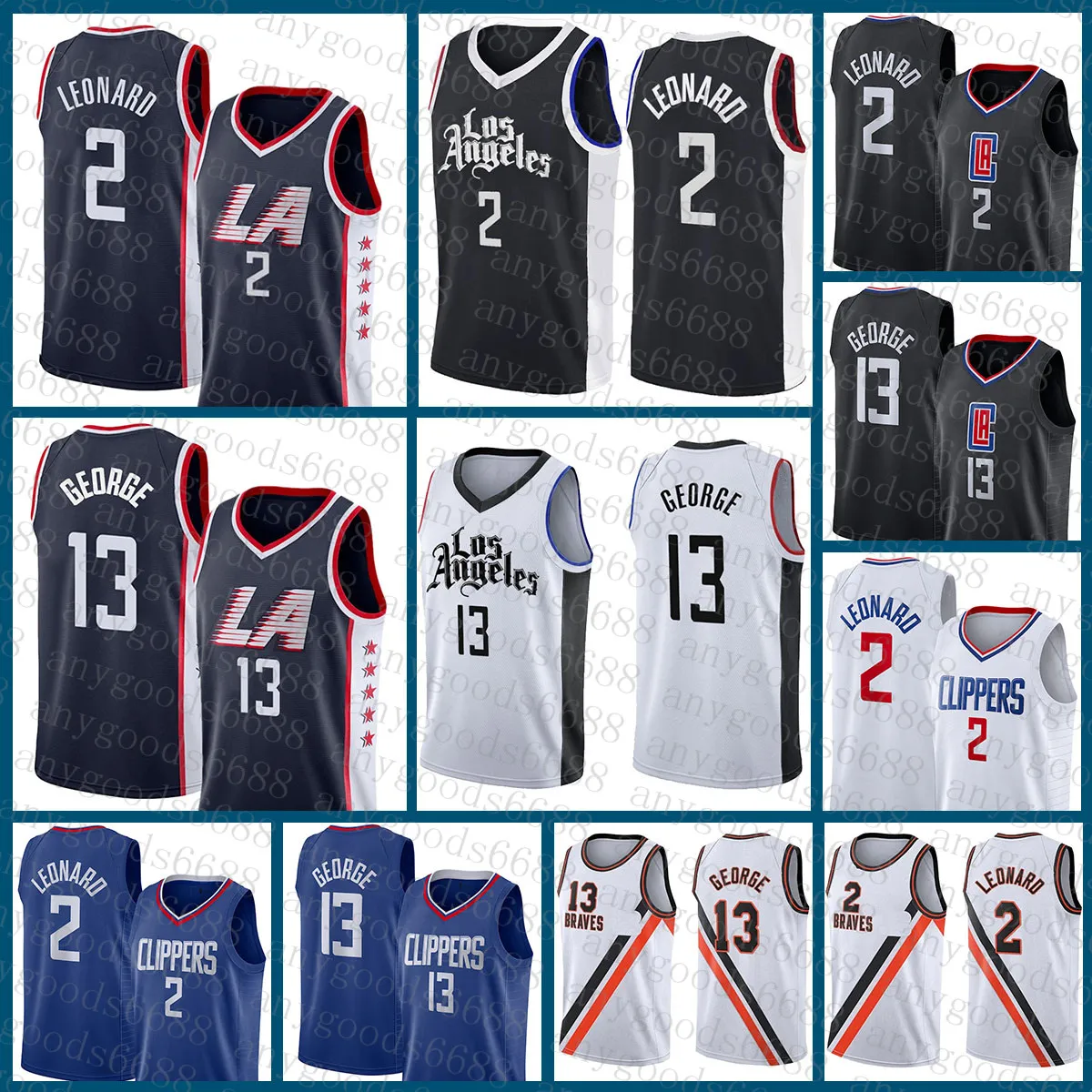 Los Best Angeles basketbalshirt Clipper 13 Kawhi Leonard 2021 2022 Nieuw 2 Paul George White