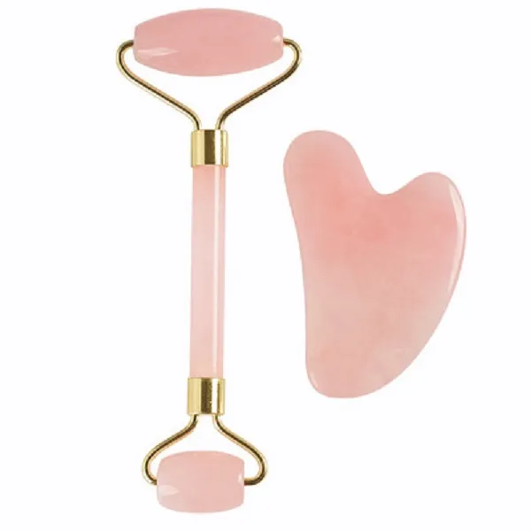 Face care devices beauty massage salon need jade roller massager pink crystal set heart-shaped scraping board 2pcs 10 sets per lot