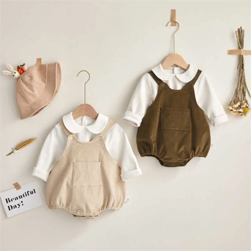 Macacões nascidos baby girl roupas 2021 primavera outono fofo corduroy playsuits para meninos roupas infantis sem mangas