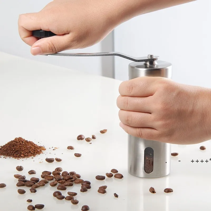 Mini Hand Coffee Grinder - Silver Stainless Steel Manual Burr Mill for ...
