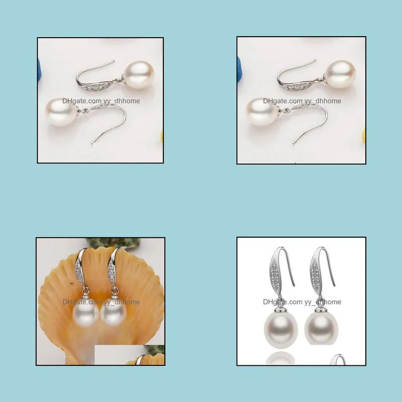 wholesale hot 9-10mm 925 silver drop-shaped natural pearl earrings MS001