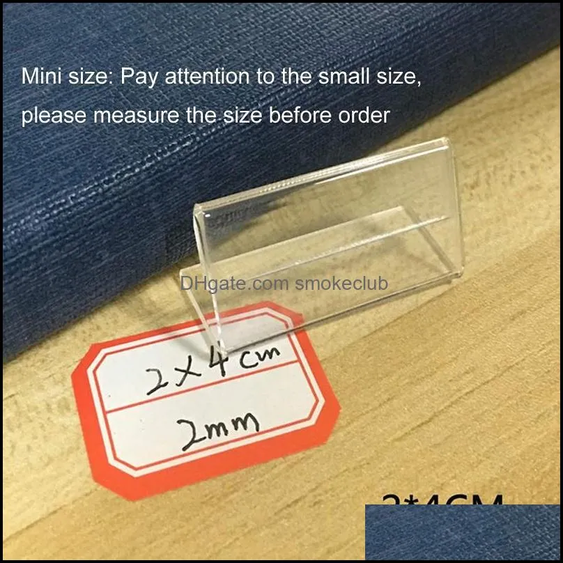 mini sign display holder price card tag label counter top stand case 2 x 4 cm Labeling Tagging Supplies L Shape Clear Acrylic