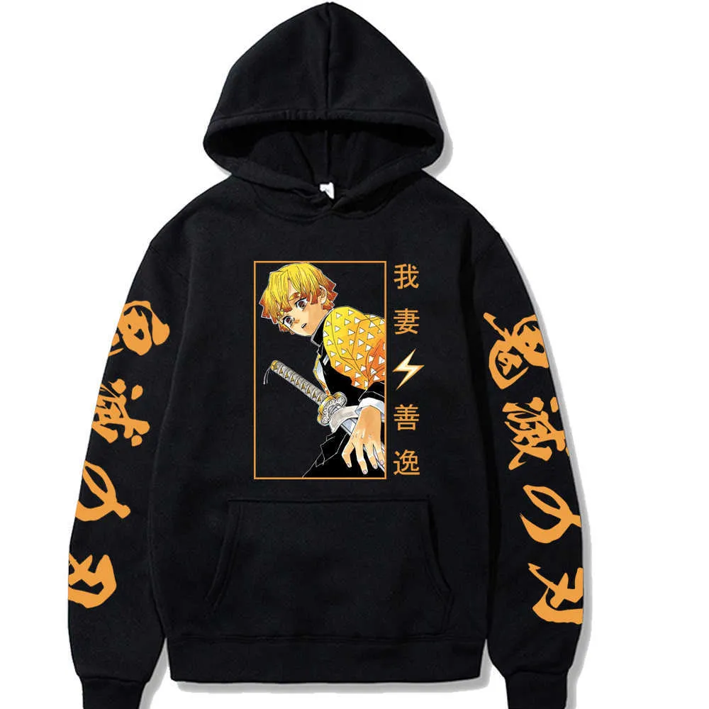 Anime Demon Slayer Hoodies Agatsuma Zenitsu Sweatshirt Harajuku Streetwear Casual Trui Mannen Y0804