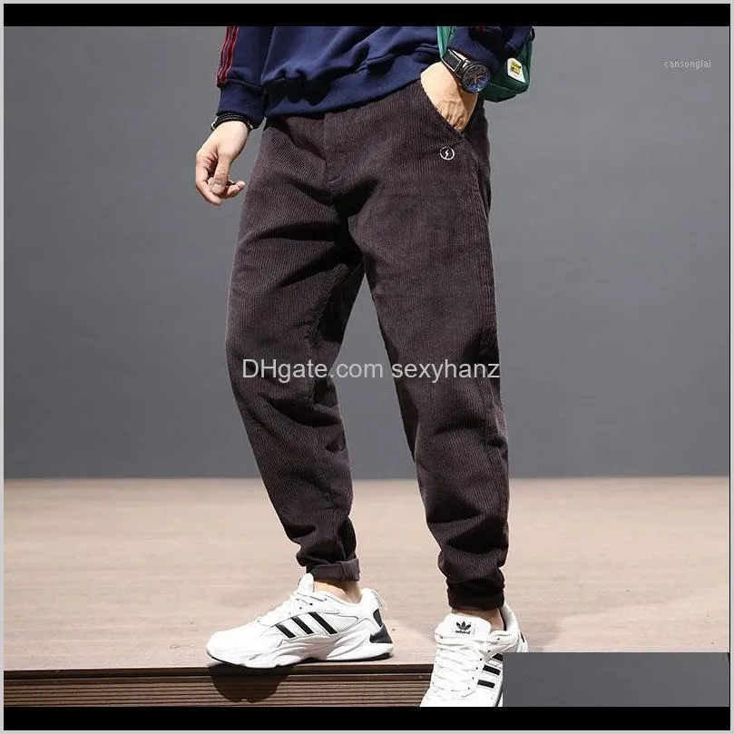 fashion streetwear men jeans loose fit black gray red casual corduroy cargo pants harem trousers japanese hip hop pants men1