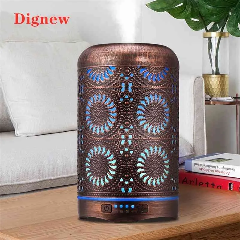 250ml Bronze Metal Air Humidifier Aromatherapy Diffuser Essential Oil Fogger Mist Maker 7 Color Night Light 210709