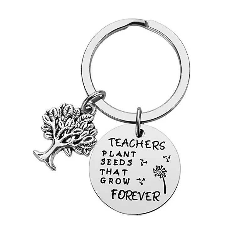 Stainless Steel Keychain Pendant Teachers Plant Seeds That Grow Creative Tree of Life Decoration Keyring Teacher`s Day Gift