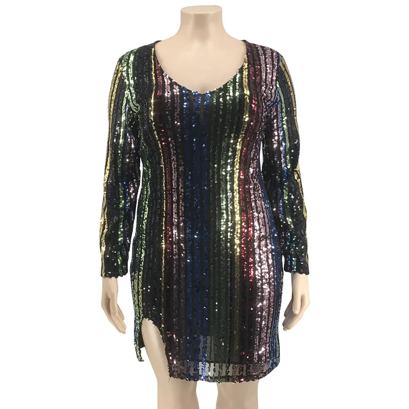 fitted lace wedding dress Stripe Sequin Long Sleeve Wrap Dress – Urban Touch main image 1