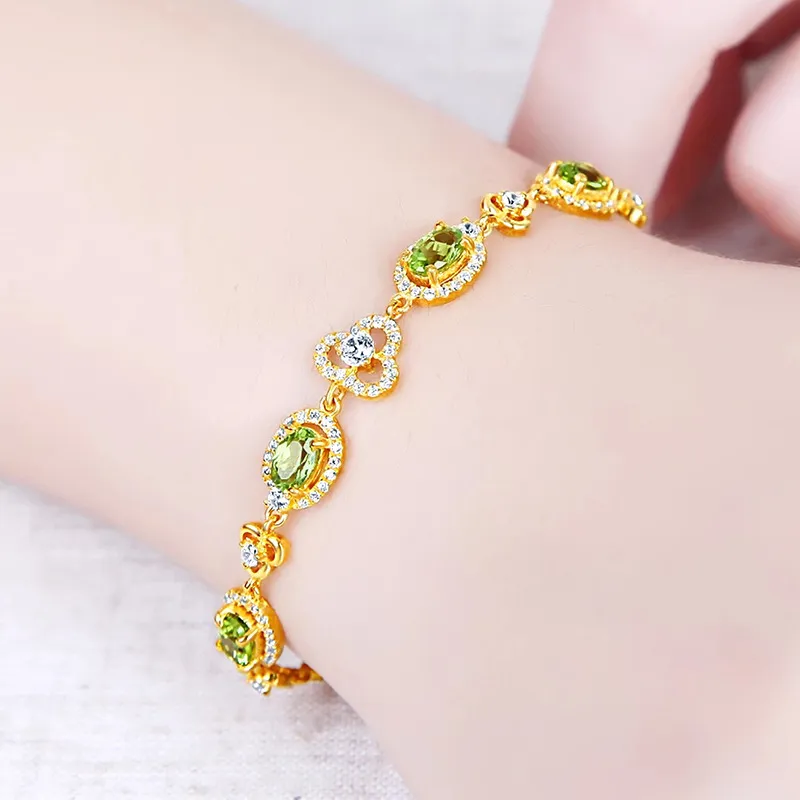 Mulheres pulseira de pulso corrente azeitonas oval corte cubic zircon 18k ouro amarelo cheia clássico brillant presente