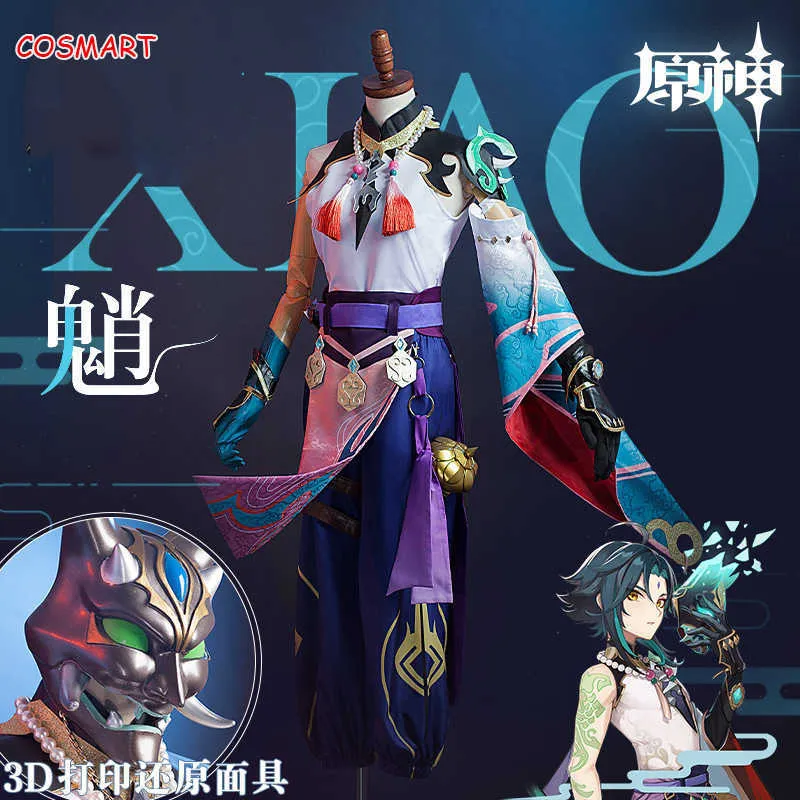 Anime Genshin Impact Xiao Cosplay Costume Game Suit Uniform Halloween Party Outfit For Men New 2021 Y0903
