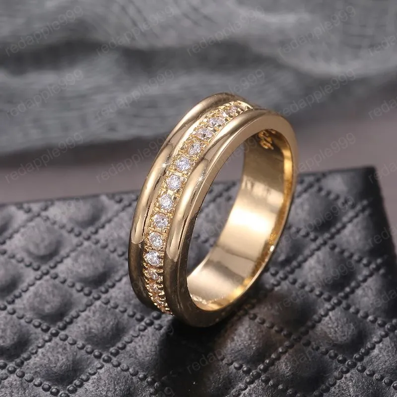 Row Crystal Diamond Ring Band Srebrny Złoty Zaręczyny Obrączki Obrączki Dla Kobiet Mężczyzn Para Biżuteria