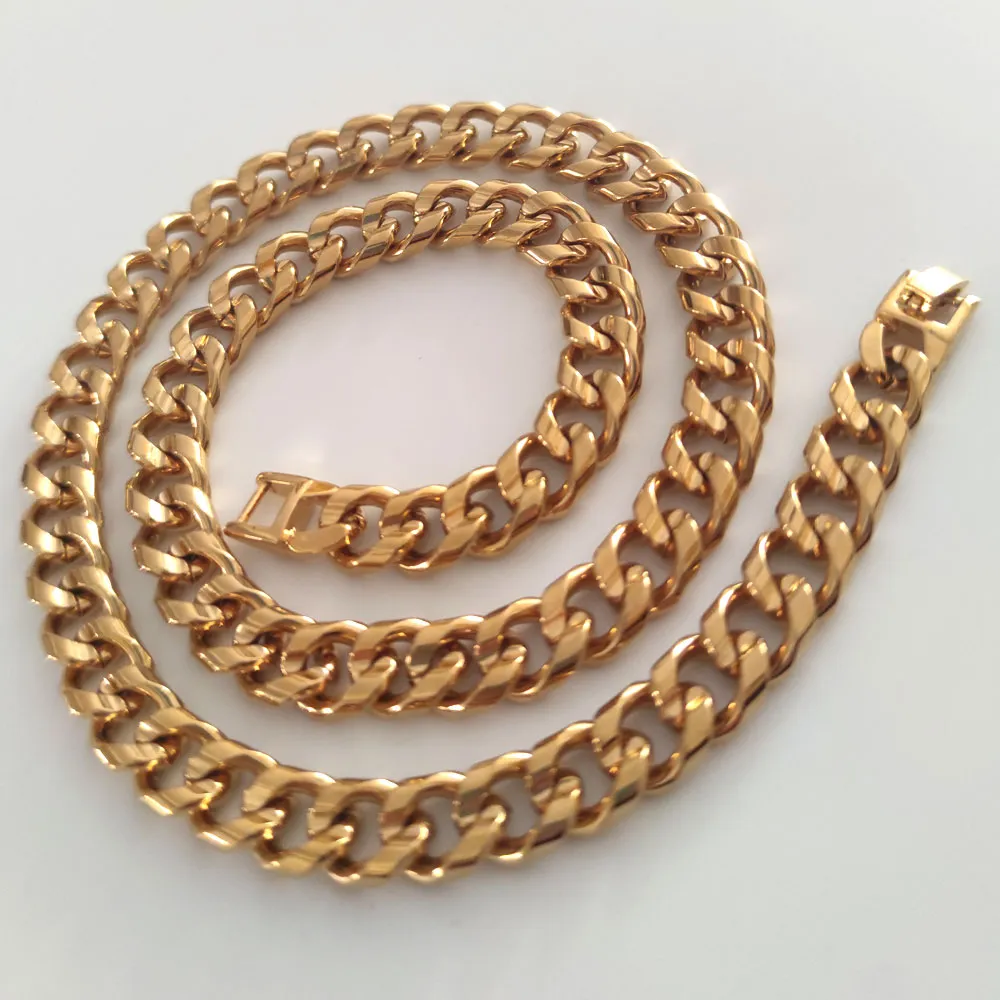 Новые двойные изогнутые кубинские цепные ожерелье Real 14k тонкие твердые золотые GF Men 24 "пользовательские 10 мм ширина толщины тяжелые