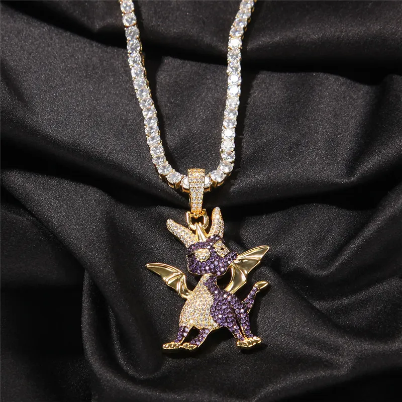 Hip Hop Iced Out Zircon Elf Necklace Pendant Gold Silver Plated with Rope Chain Mens Bling Jewelry Gift