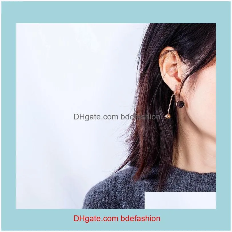 Fashion stylish designer stainless steel ball circular dangle pendant stud earrings for women girls rose gold