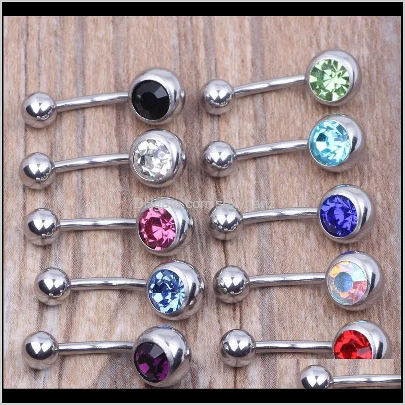 316l surgical steel single crystal rhinestone belly button navel bar ring piercing 50pcs/lot shipping