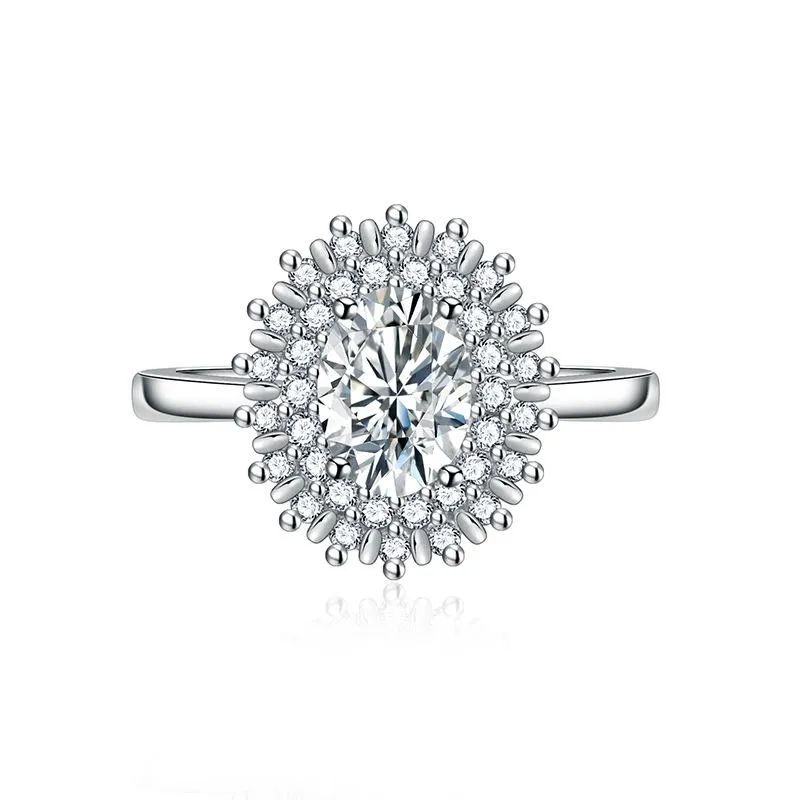 Anéis de cluster anel de forma oval 925 acessórios de jóias de prata com zircon pedras preciosas dedo aberto para mulheres casamento promessa festa atacado