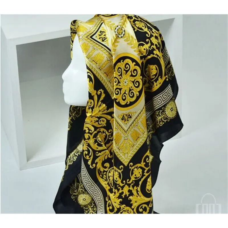 Célèbre Style 100% foulards en soie de femme hommes couleur unie or noir cou imprimé doux châle femmes écharpe en soie Square291n